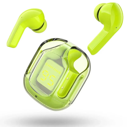 Crystalbeats BT30: Transparent TWS Bluetooth 5.3 Earbuds with Digital Display & Noise Canceling